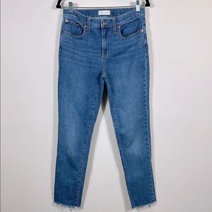 Madewell The Tall Slim Boyjean Blue Raw Hem Women Size 26T